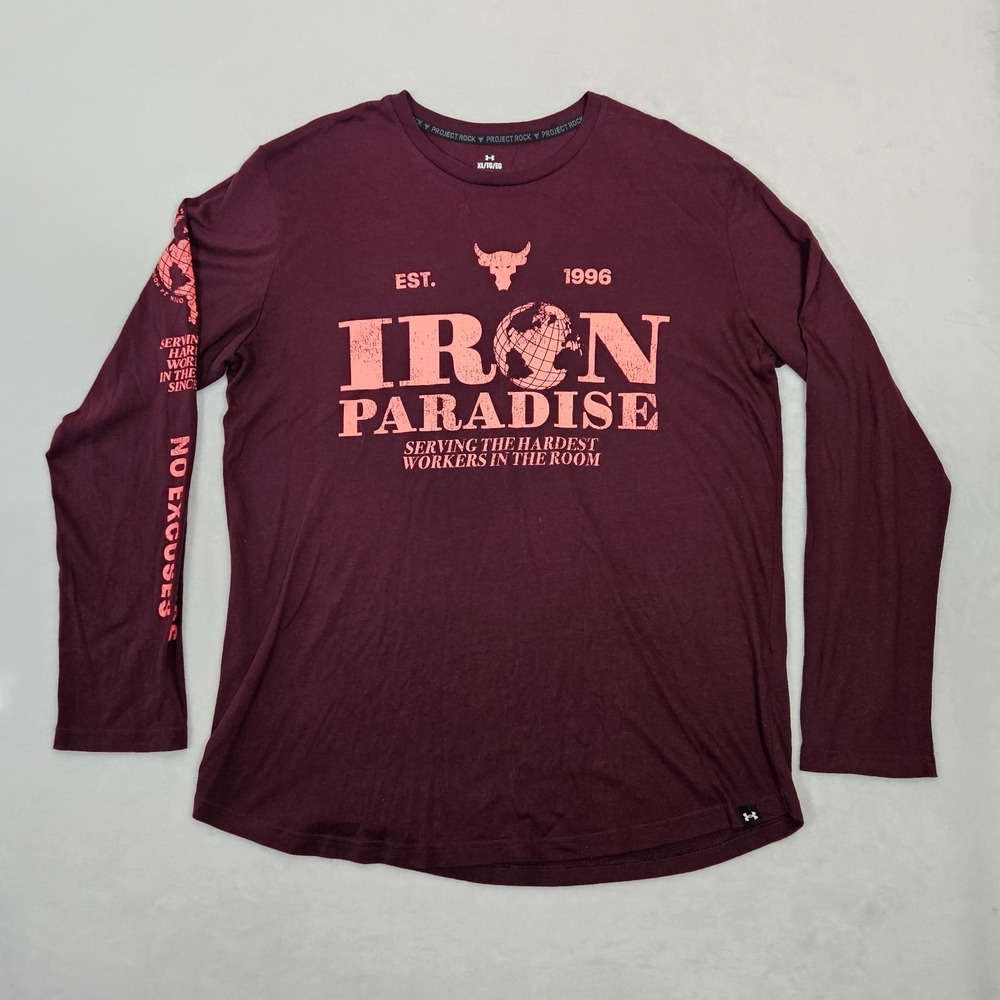 UNDER ARMOUR MENS UA‎ PROJECT ROCK 24 HOURS IRON PARADISE L/S SHIRT - XL Maroon